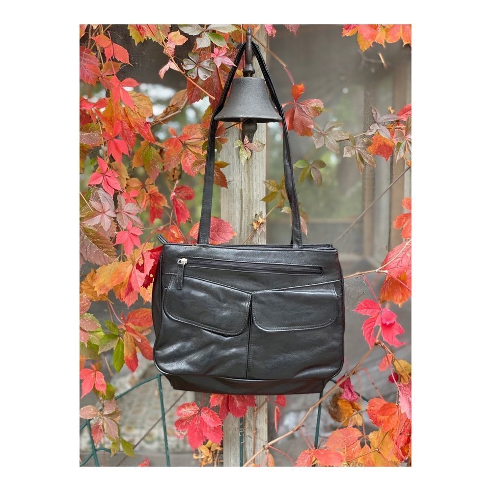 Faux Leather Black Shoulder Bag Retro Mid Century Look